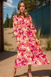 Printed Collared Neck Long Sleeve Dress OutfitFlow